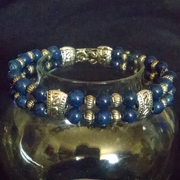 Vintage Antique Style Silver Blue Beaded Bracelet